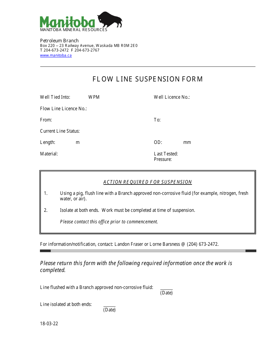 Flow Line Suspension Form - Manitoba, Canada, Page 1