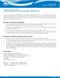 Forme NWT9008 Formulaire D&#039;evaluation De L&#039;incapacite - Northwest Territories, Canada (French)