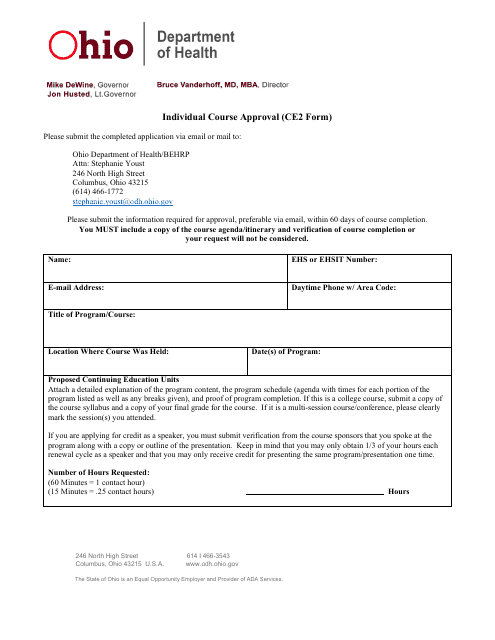 Form CE2 Individual Course Approval - Ohio