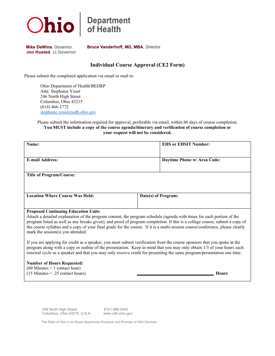 Form CE2 Individual Course Approval - Ohio, Page 1
