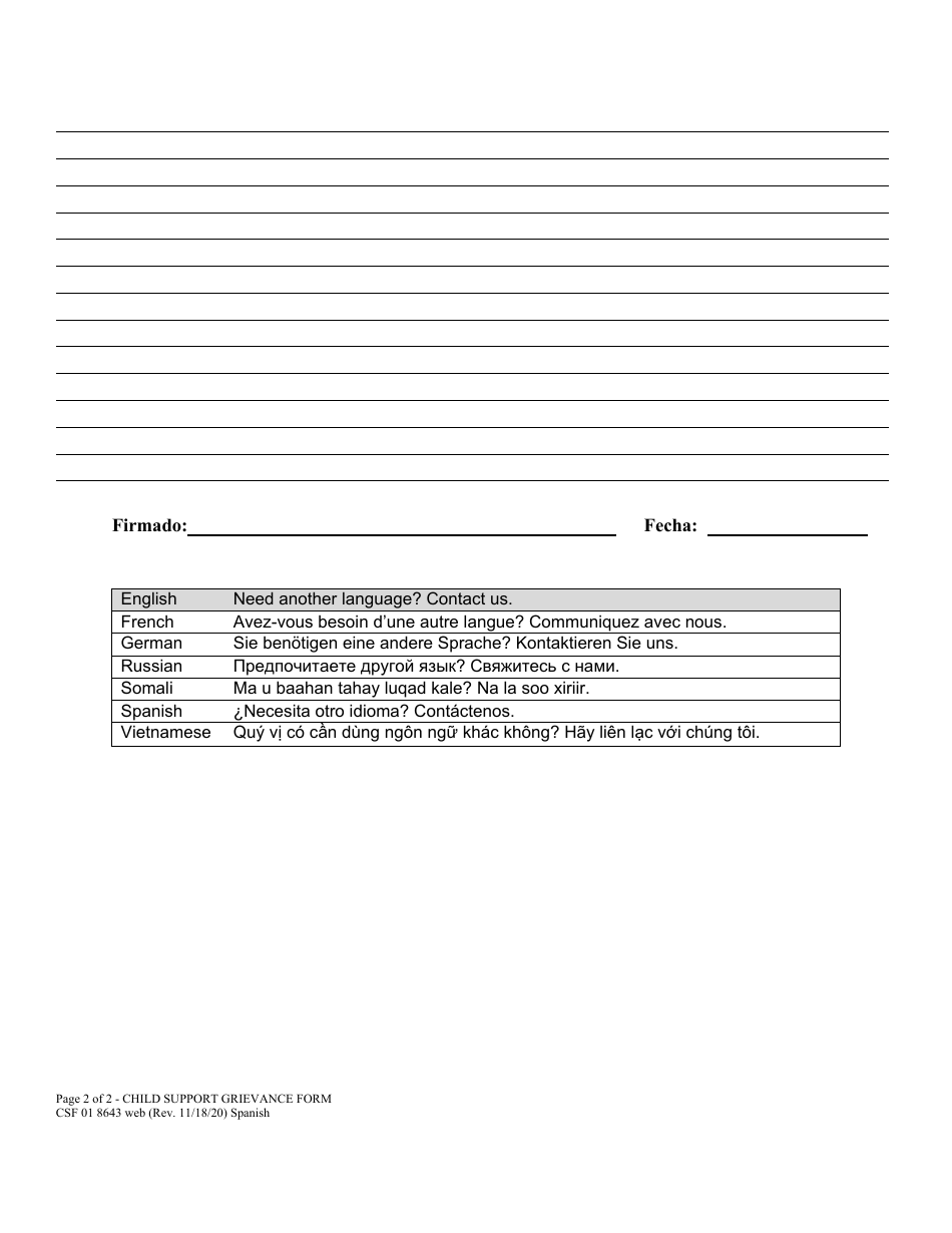 Formulario CSF01 8643 Formulario De Queja De Manutencion De Hijos - Oregon (Spanish), Page 2