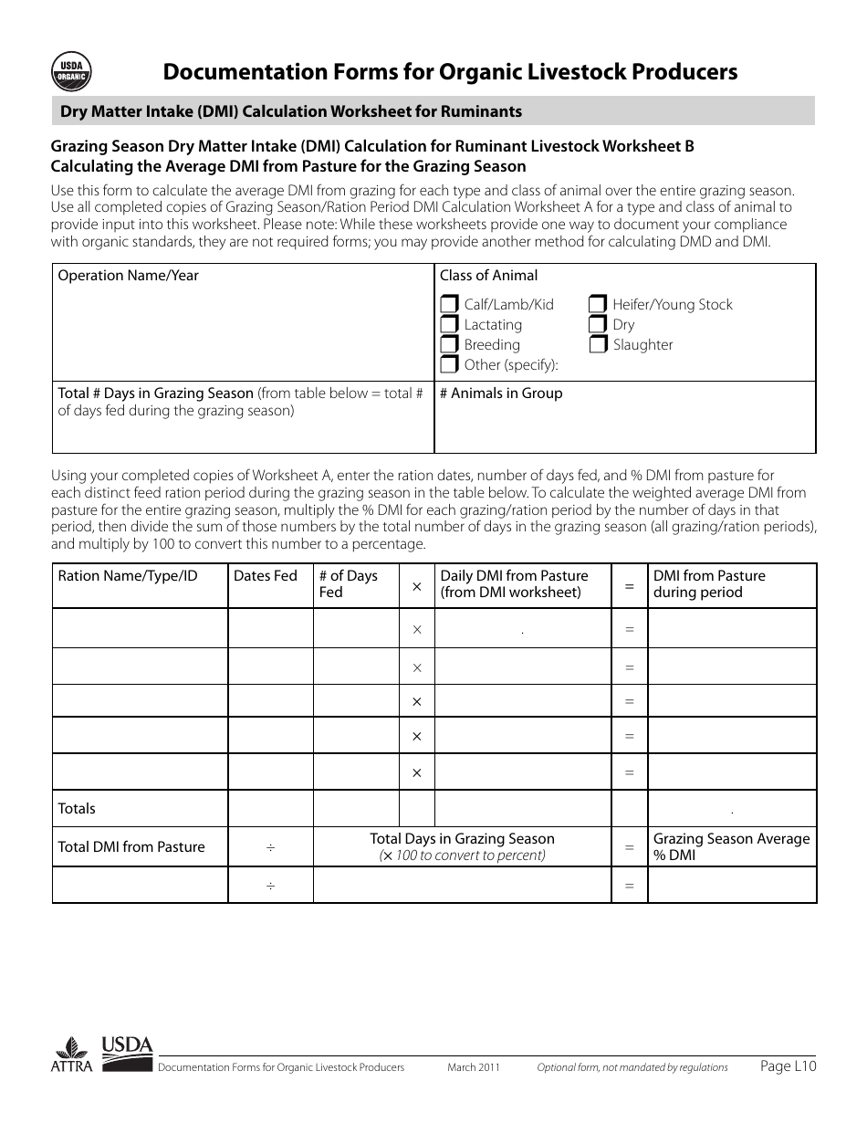 Documentation Forms for Organic Livestock Producers, Page 10