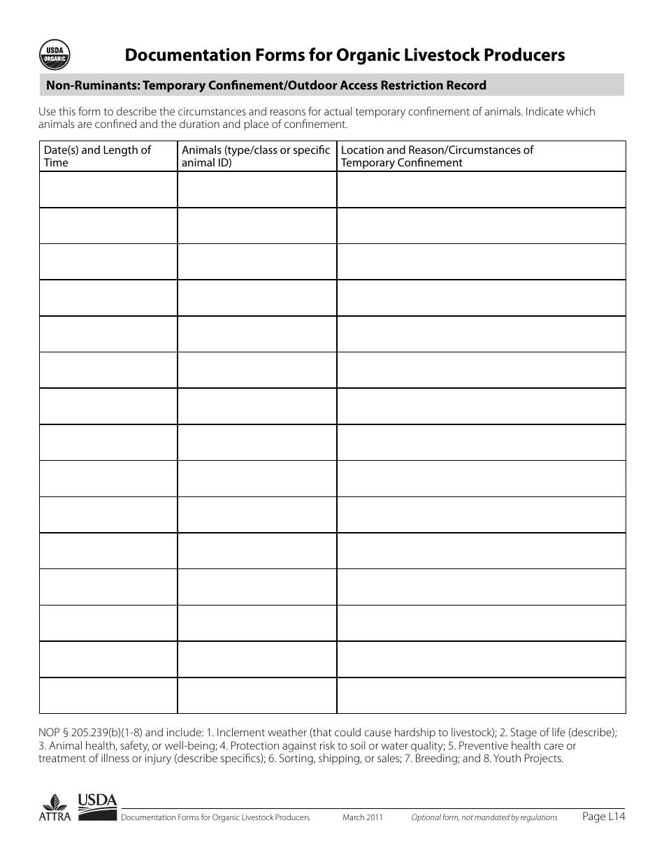Documentation Forms for Organic Livestock Producers, Page 14