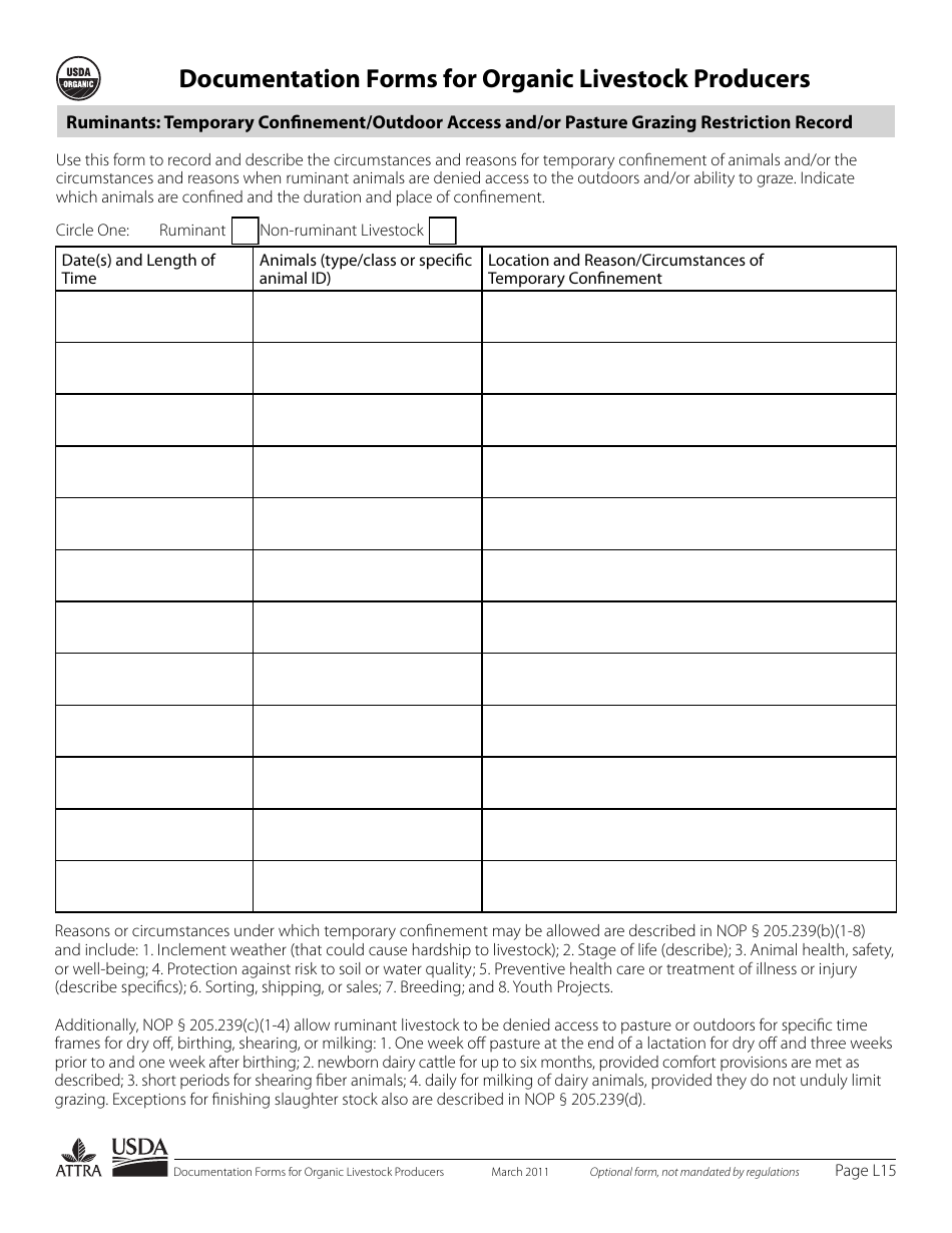 Documentation Forms for Organic Livestock Producers, Page 15