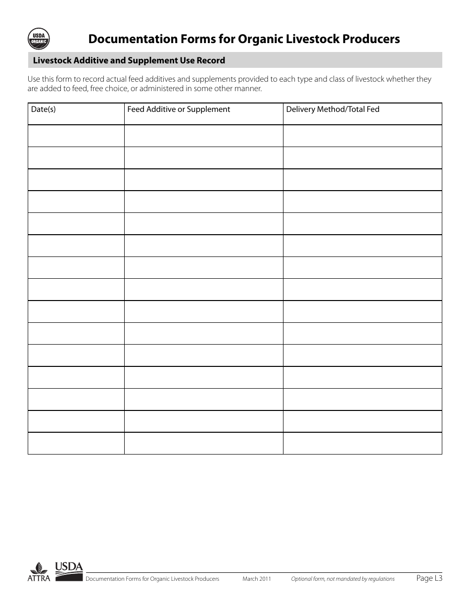 Documentation Forms for Organic Livestock Producers, Page 3