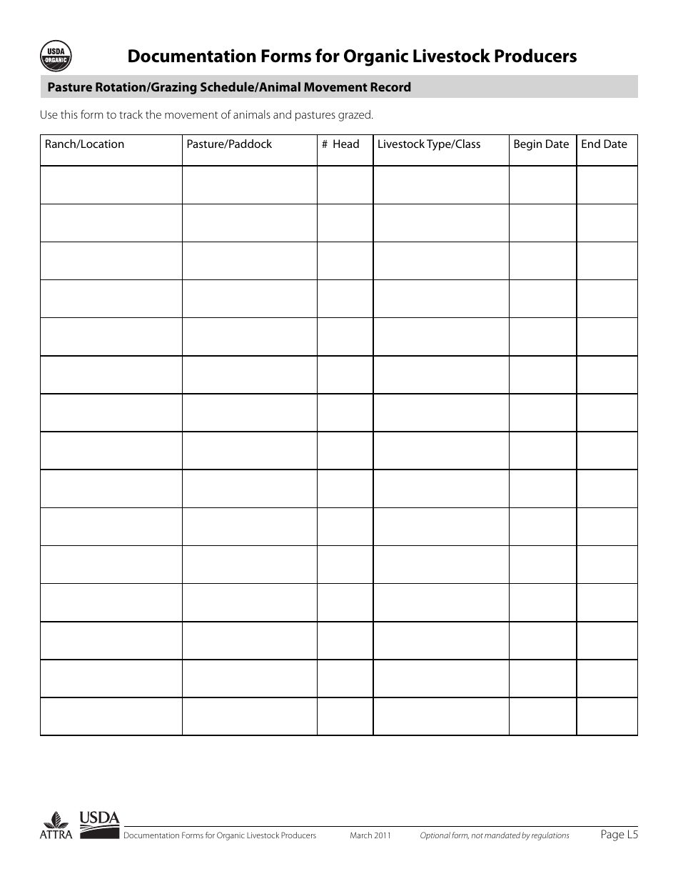 Documentation Forms for Organic Livestock Producers, Page 5