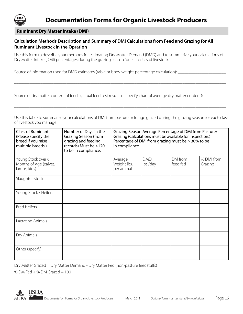Documentation Forms for Organic Livestock Producers, Page 6