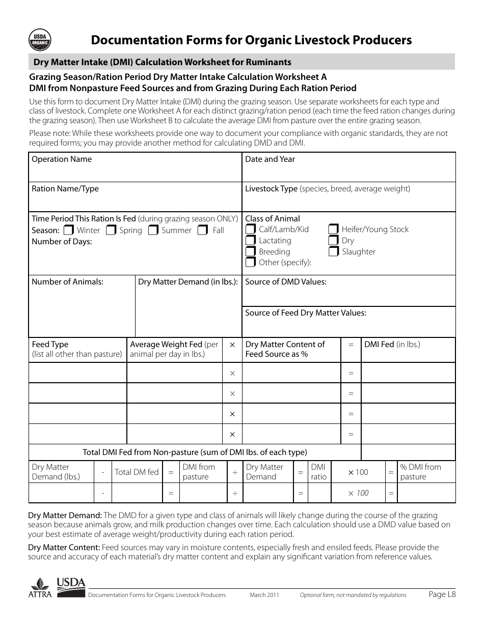 Documentation Forms for Organic Livestock Producers, Page 8