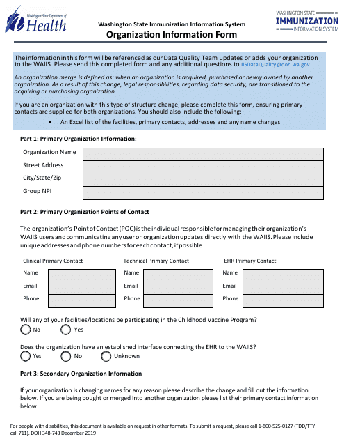 DOH Form 348-743 Organization Information Form - Washington