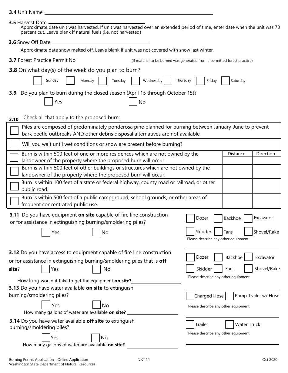 Burning Permit Application Form - Washington, Page 3