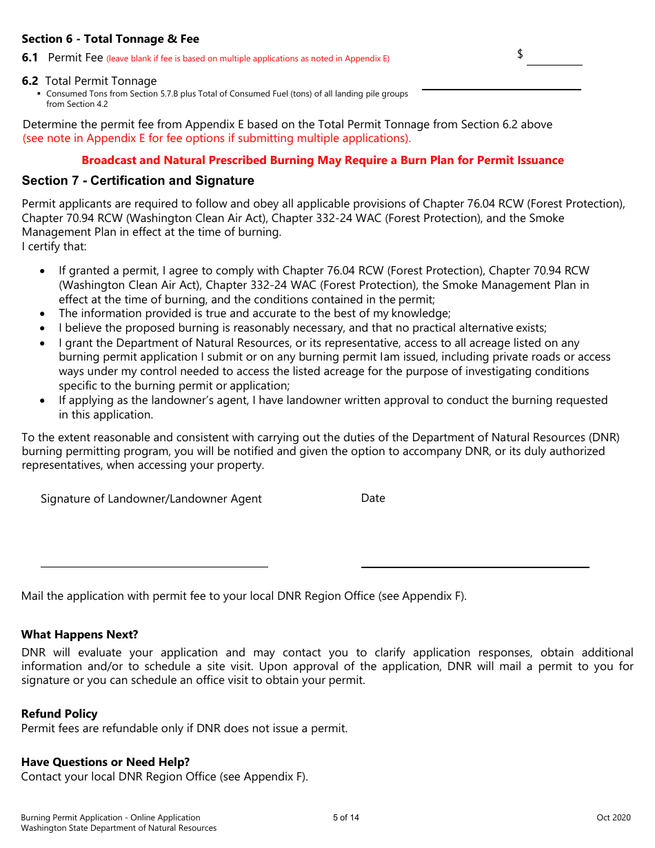 Burning Permit Application Form - Washington, Page 5