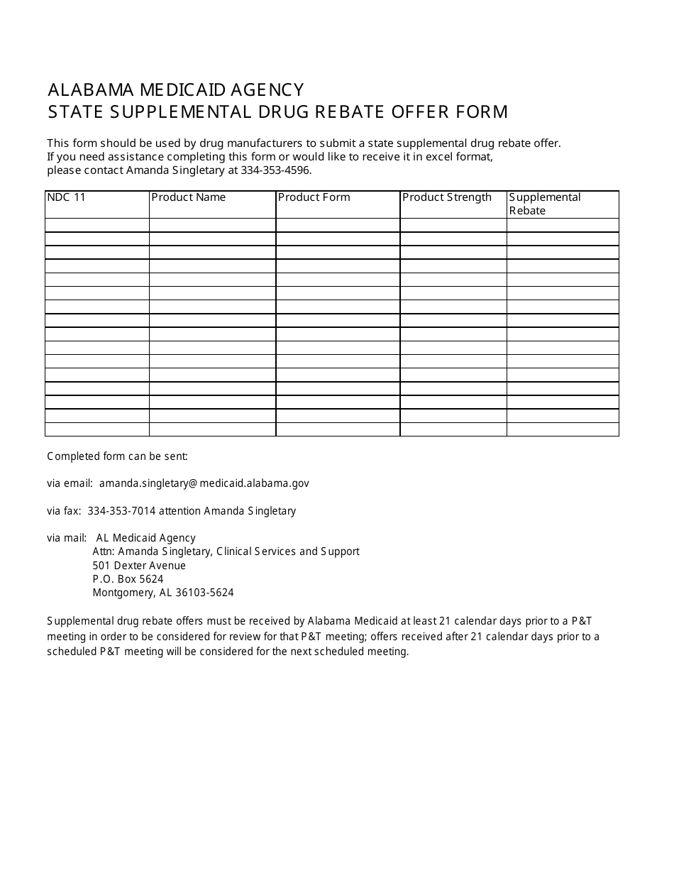 Alabama State Supplemental Drug Rebate Offer Form Fill Out, Sign