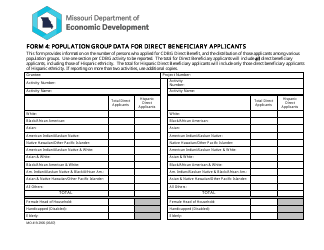 Document preview: Form 4 (MO419-2905) Population Group Data for Direct Beneficiary Applicants - Missouri
