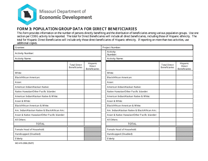 Form 3 (MO419-2906) Population Group Data for Direct Beneficiaries - Missouri