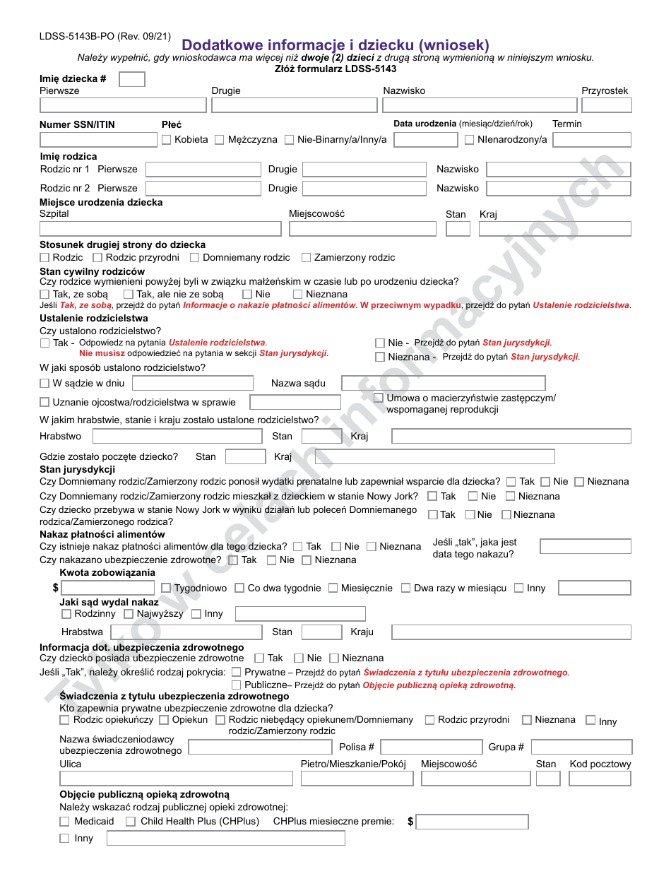 Form LDSS5143B Download Printable PDF or Fill Online Additional Child