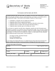 Document preview: Formulario De Reclamo De Hava - Washington (Spanish)