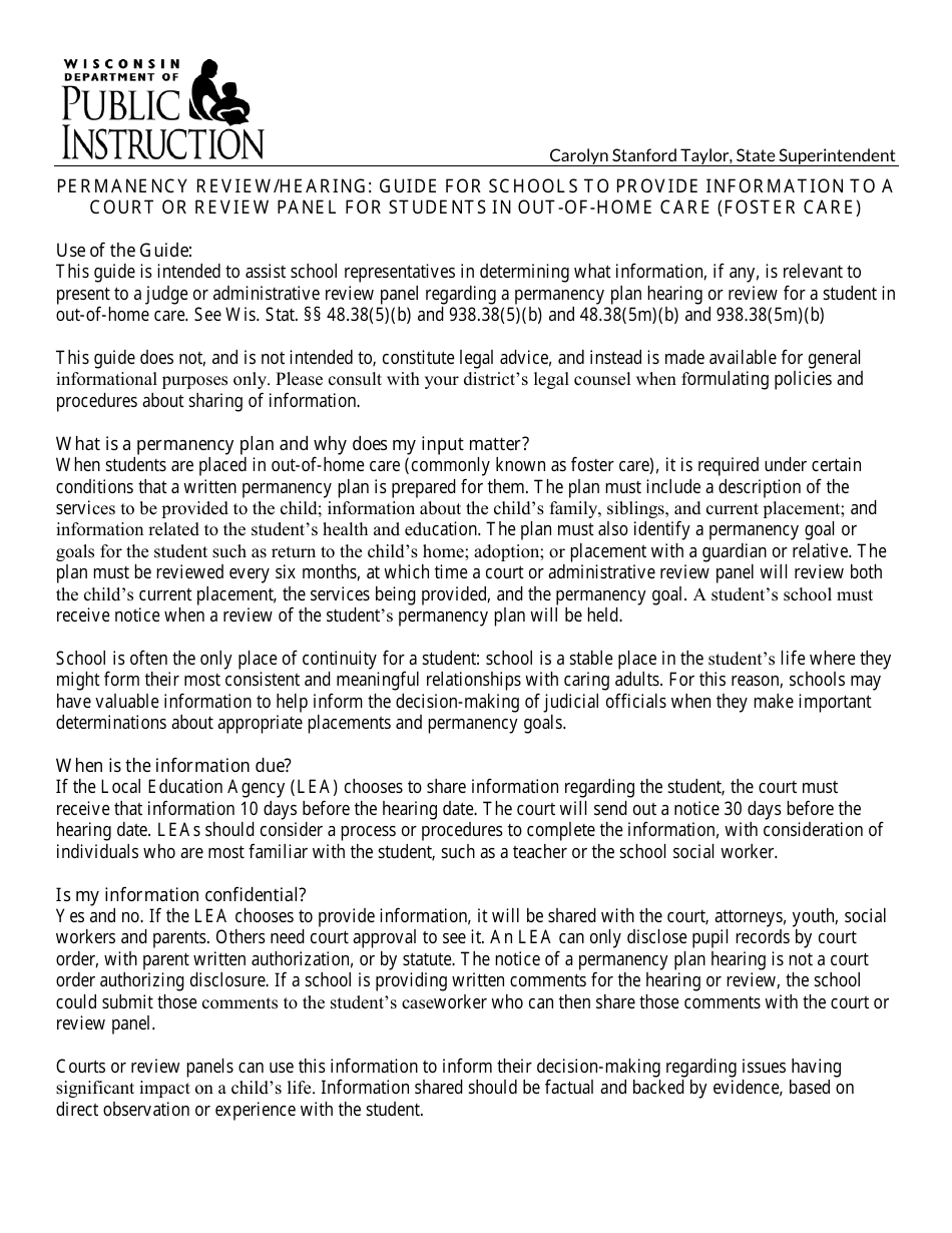 Wisconsin school permanency plan input fill out sign online and