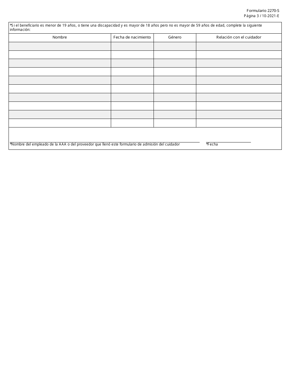 Formulario 2270-S Formulario De Admision Del Cuidador - Texas (Spanish), Page 3