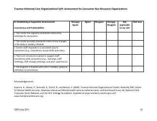 Trauma-Informed Care Organizational Self- Assessment for Consumer-Run Recovery Organizations - Washington, Page 12