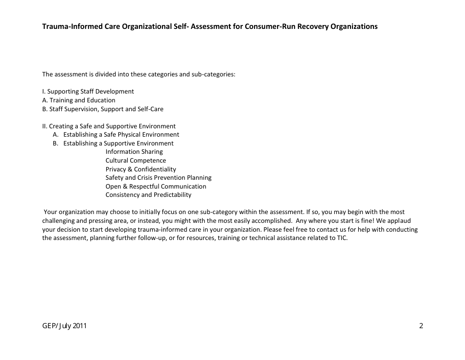 Trauma-Informed Care Organizational Self- Assessment for Consumer-Run Recovery Organizations - Washington, Page 2