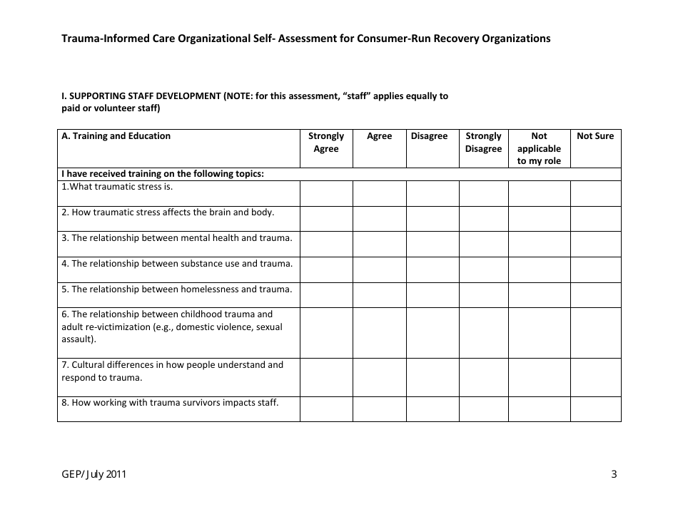 Trauma-Informed Care Organizational Self- Assessment for Consumer-Run Recovery Organizations - Washington, Page 3