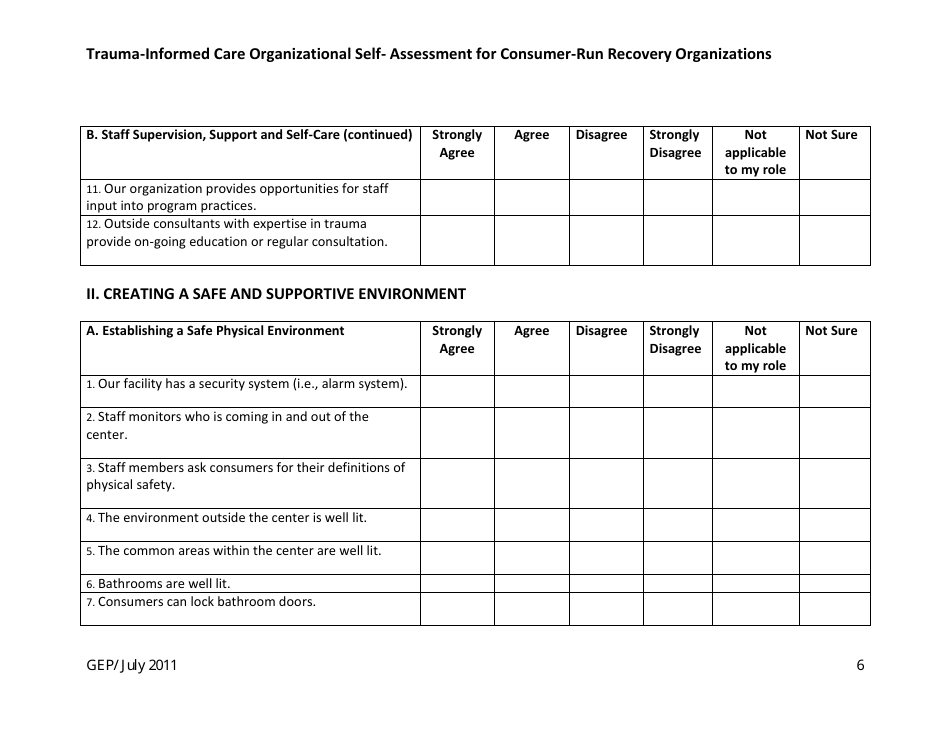 Trauma-Informed Care Organizational Self- Assessment for Consumer-Run Recovery Organizations - Washington, Page 6