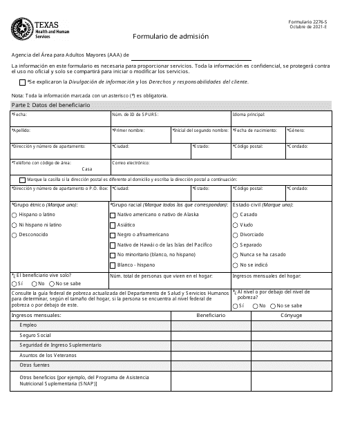 Formulario 2776-S Formulario De Admision - Texas (Spanish)