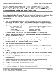 Form CW2218 Rights, Responsibilities and Other Important Information for the California Work Opportunity and Responsibility to Kids (Calworks) Program (Non-needy Caretaker Relative With Relative Foster Child) - California