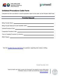 Document preview: Unlisted Procedure Code Form - Colorado