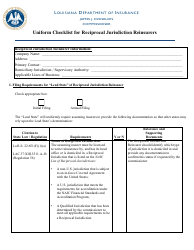 Document preview: Uniform Checklist for Reciprocal Jurisdiction Reinsurers - Louisiana