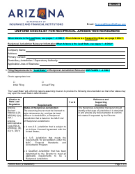 Form E-RJ-C Uniform Checklist for Reciprocal Jurisdiction Reinsurers - Arizona