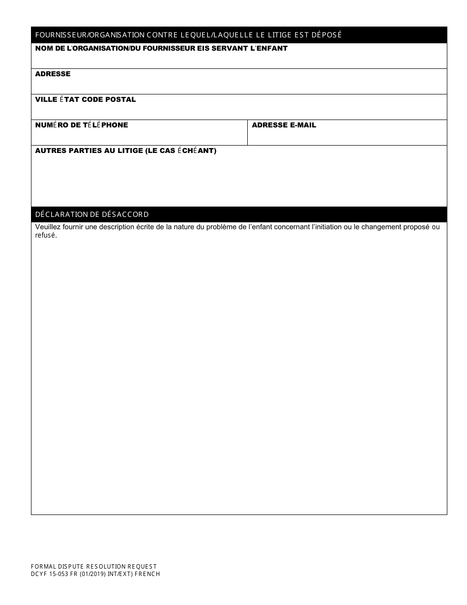 DCYF Form 15-053 Formal Dispute Resolution Request - Washington (French), Page 2