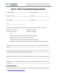 Document preview: Form 7 Notice of Local Educational Agency Decision - Vermont