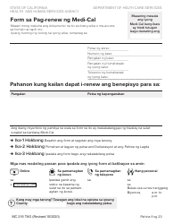 Document preview: Form MC216 Medi-Cal Renewal Form - California (Tagalog)