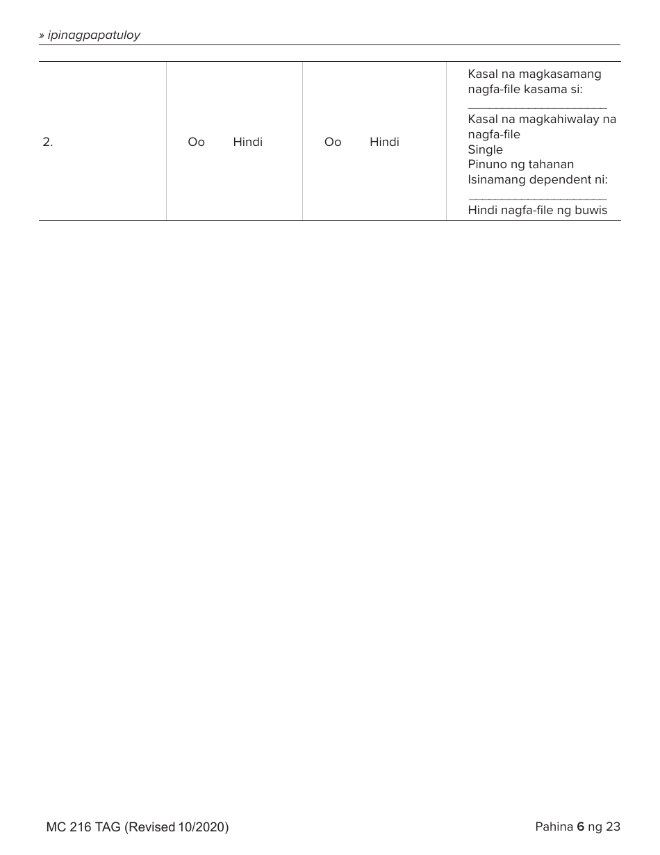 Form MC216 Medi-Cal Renewal Form - California (Tagalog), Page 6