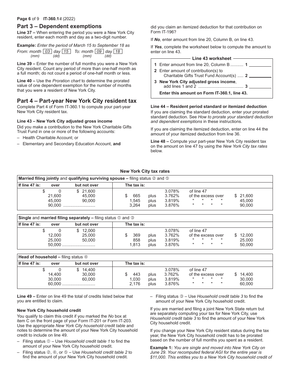 Instructions for Form IT-360.1 Change of City Resident Status - New York, Page 6