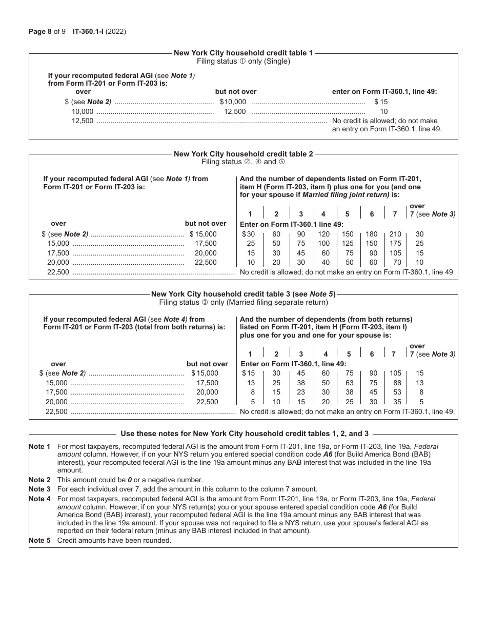 Instructions for Form IT-360.1 Change of City Resident Status - New York, Page 8