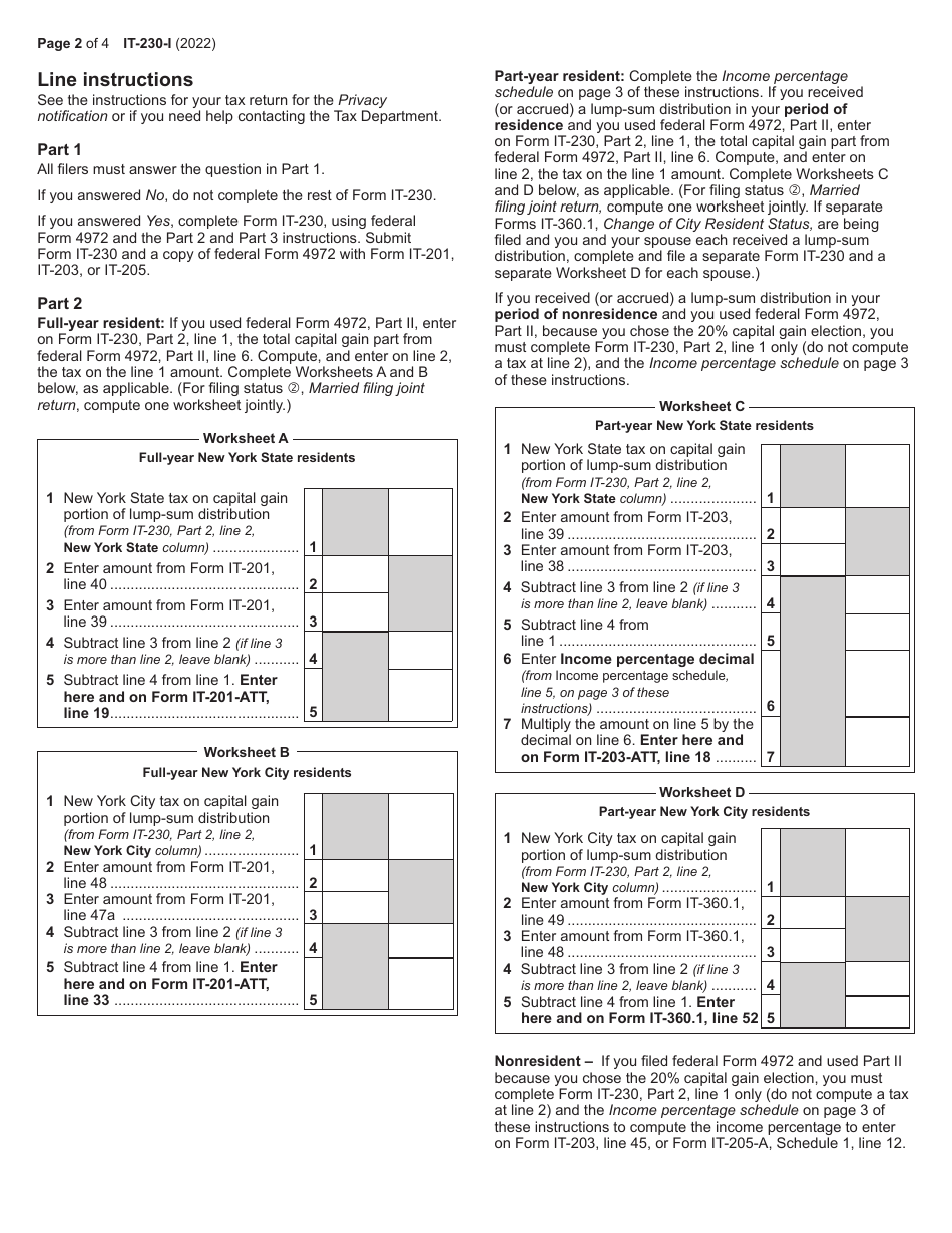 Instructions for Form IT-230 Separate Tax on Lump-Sum Distributions - New York, Page 2