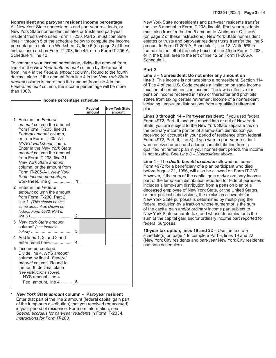 Instructions for Form IT-230 Separate Tax on Lump-Sum Distributions - New York, Page 3