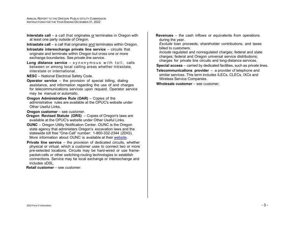Instructions for Form C Annual Report for Interexchange Carriers - Oregon, Page 3