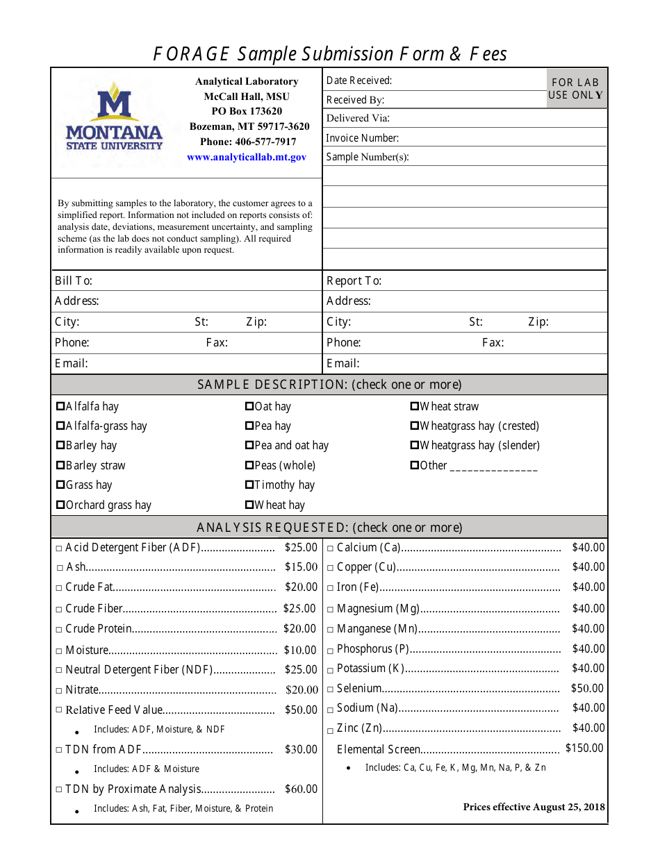 Forage Sample Submission Form - Montana, Page 1