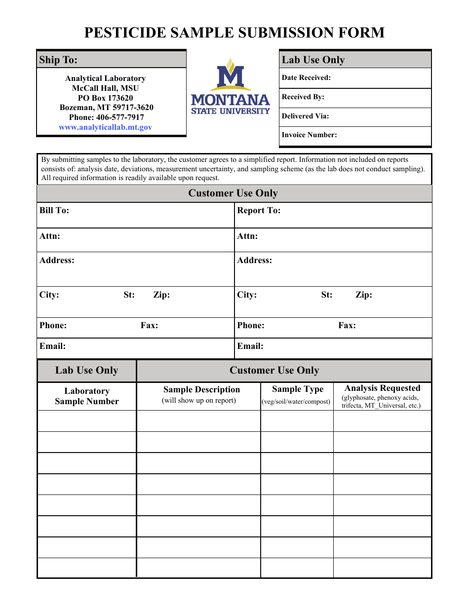 Pesticide Sample Submission Form - Montana, Page 1