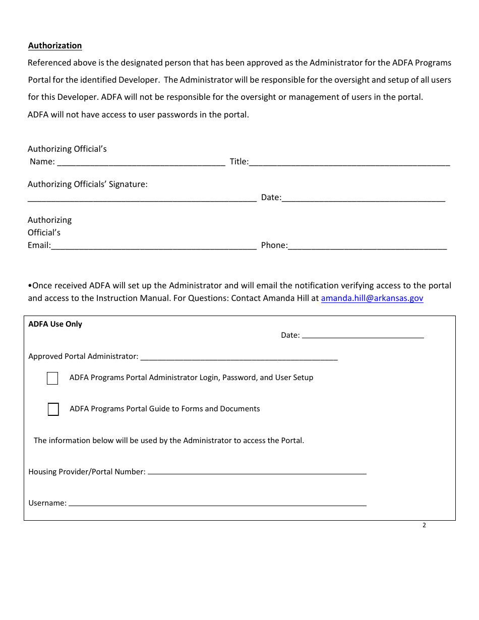 Adfa Programs Portal Administrator Setup Form - Arkansas, Page 4