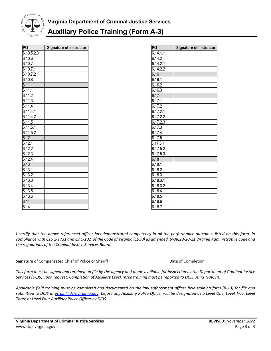 Form A-3 Auxiliary Police Training - Virginia, Page 3