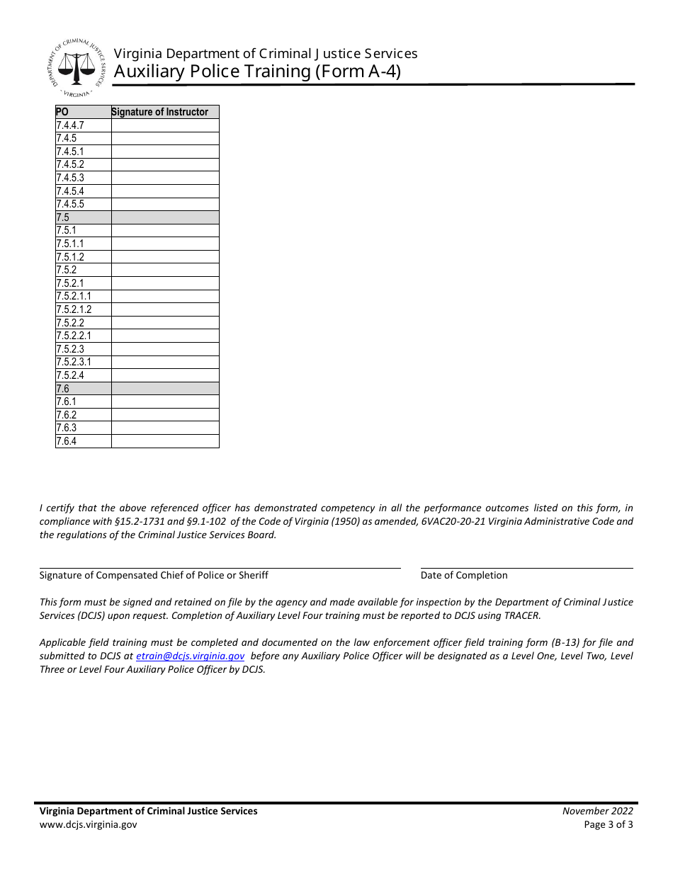 Form A-4 Auxiliary Police Training - Virginia, Page 3