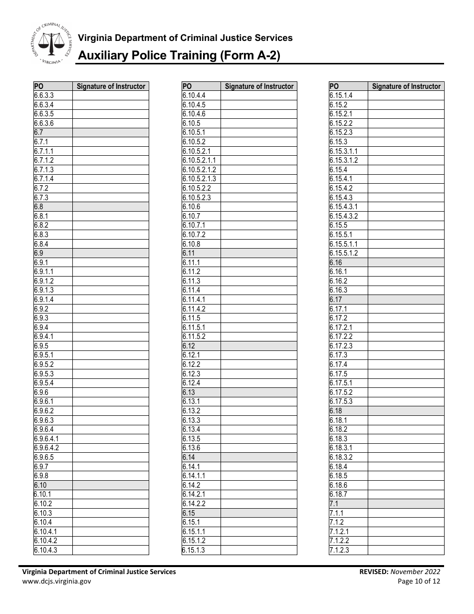 Form A-2 Auxiliary Police Training - Virginia, Page 10