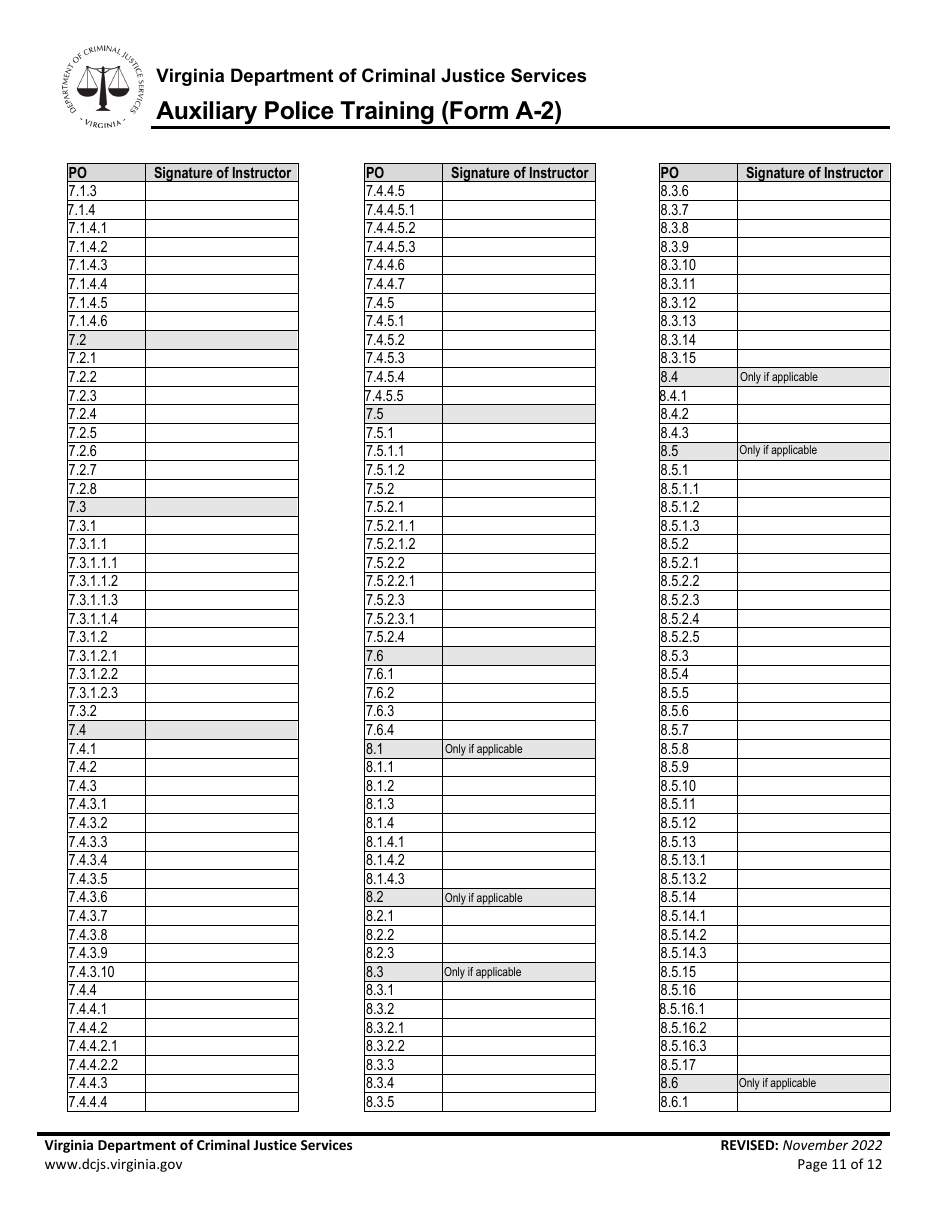 Form A-2 Auxiliary Police Training - Virginia, Page 11