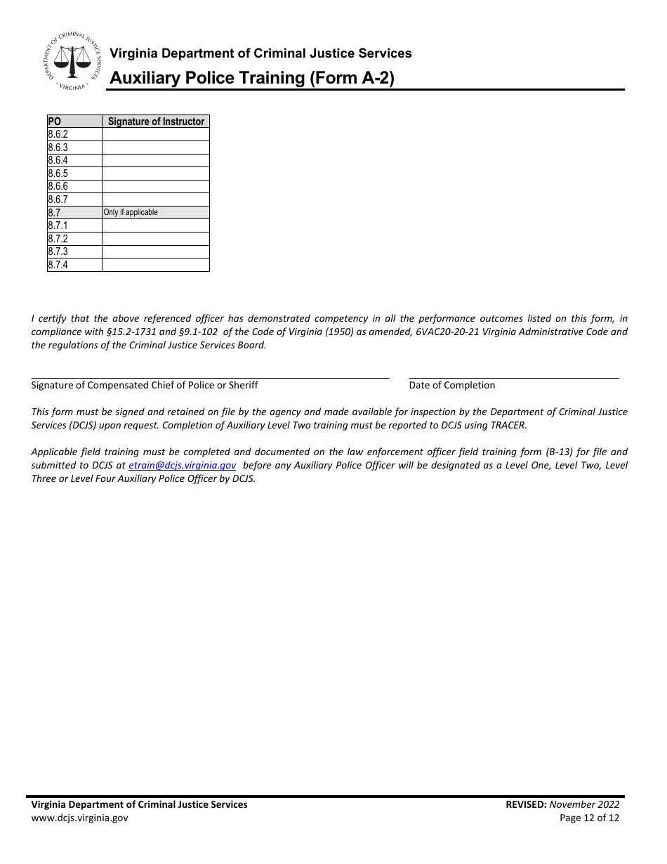Form A-2 Auxiliary Police Training - Virginia, Page 12