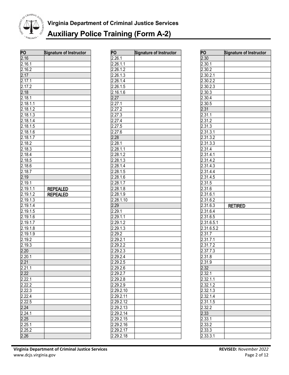 Form A-2 Auxiliary Police Training - Virginia, Page 2