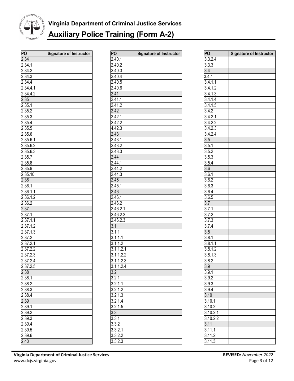Form A-2 Auxiliary Police Training - Virginia, Page 3